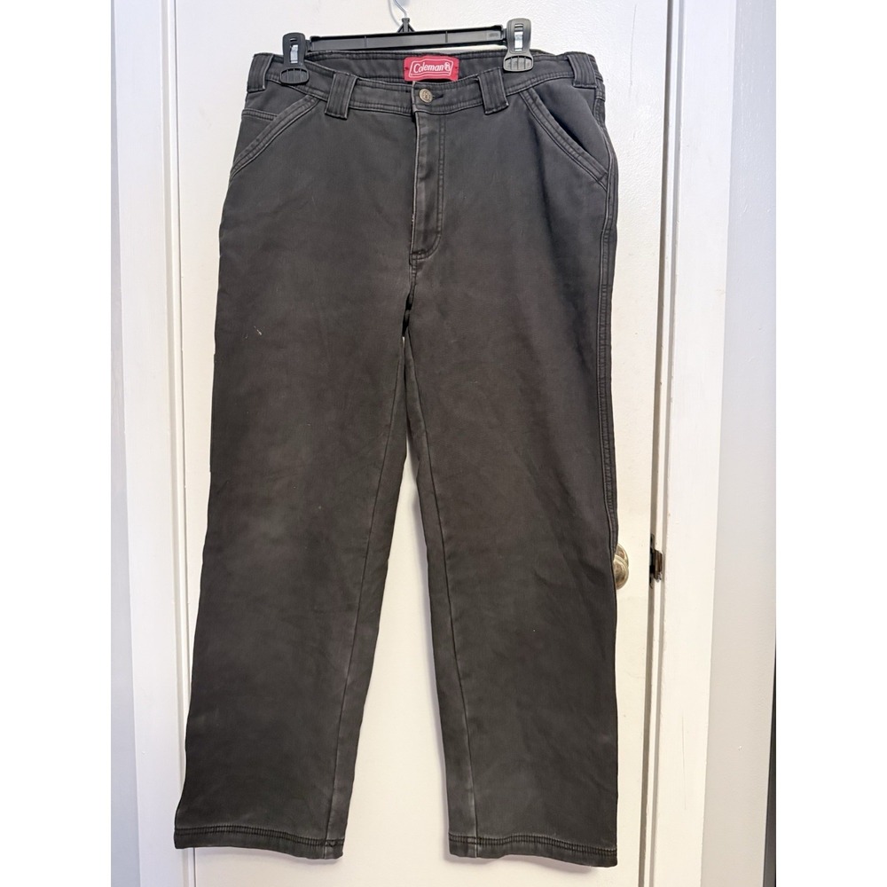 Coleman Dark Gray Canvas Fleece Lined Carpenter Pants-Tear Resistant-Men's 32x30